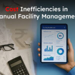 Visual comparison of manual facility management inefficiencies with digital dashboard solutions