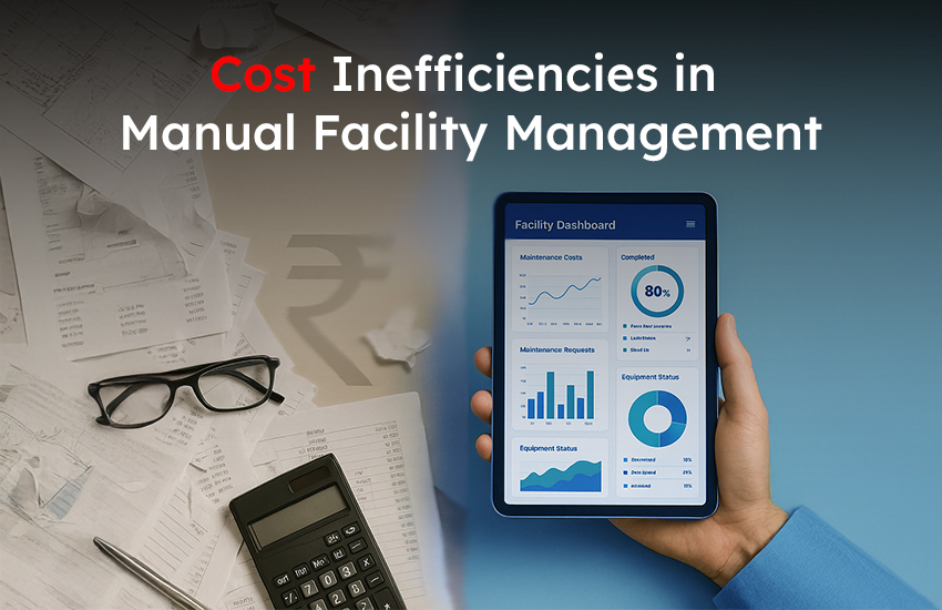 Visual comparison of manual facility management inefficiencies with digital dashboard solutions