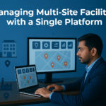 Professional facility manager using software to manage multi-site facilities on a single centralized platform.