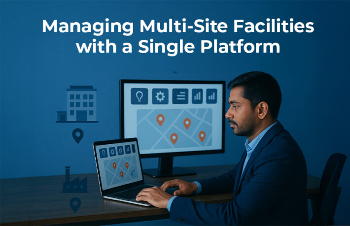 Professional facility manager using software to manage multi-site facilities on a single centralized platform.